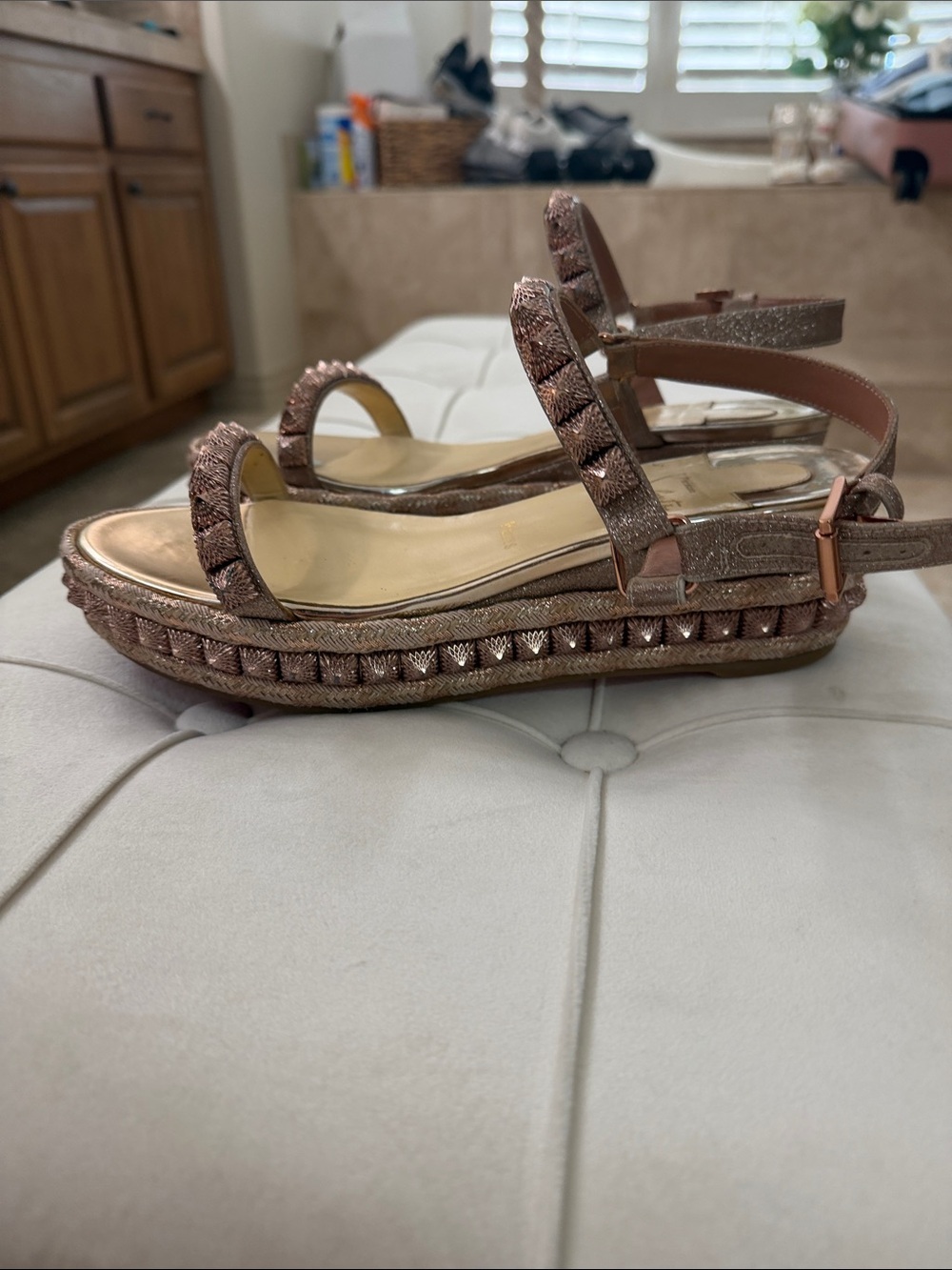 Christian Louboutin Women’s Metallic Rose Gold Platform Sandals - Picture 3 of 4